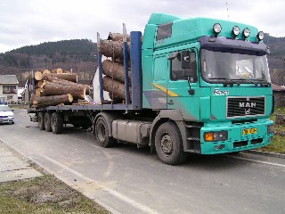 Internet.JPG - V České Vsi, kousek za Řetězárnou, došlo k poněkud netradiční dopravní nehodě. Špatně zajištěné klády na nákladním automobilu se uvolnily a vysypaly na vozovku i do řeky. Policie uvádí, že vinu nese řidič. Více fotek najdete ve fotogalerii.